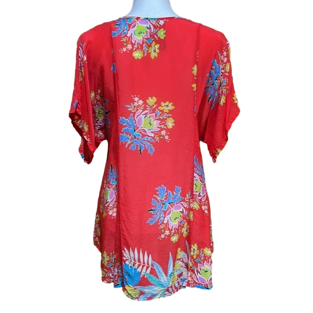 Johnny Was Red Floral Short Sleeve Tunic with Tassel Tie Size XS - EUC - Picture 4 of 7